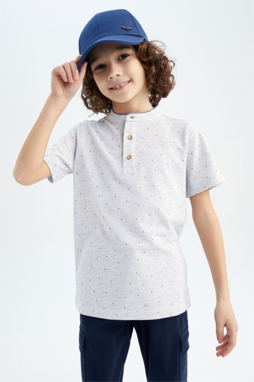 GARÇONS Gris Clair Polo à manches courtes Piquer Col De Bande Garçon