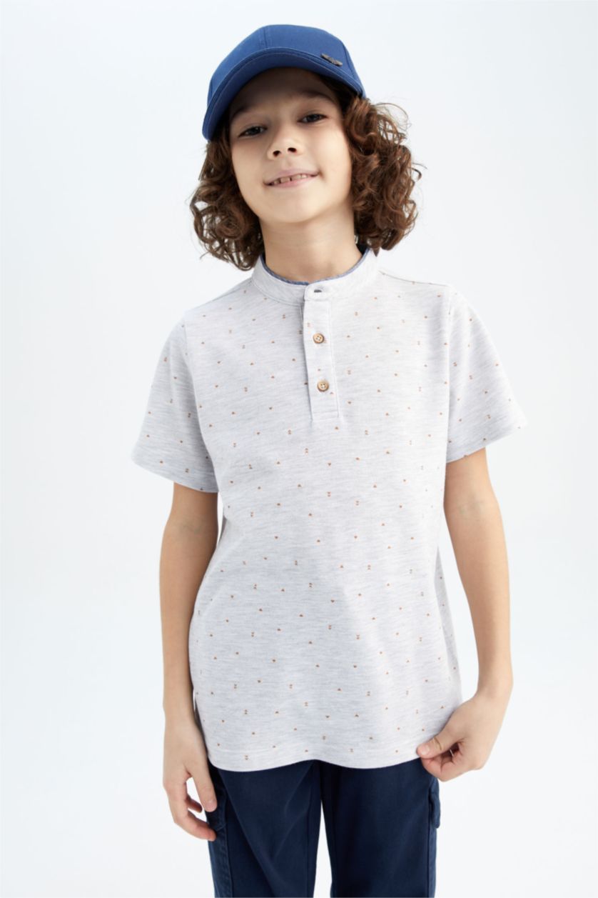 GARÇONS Gris Clair Polo à manches courtes Piquer Col De Bande Garçon