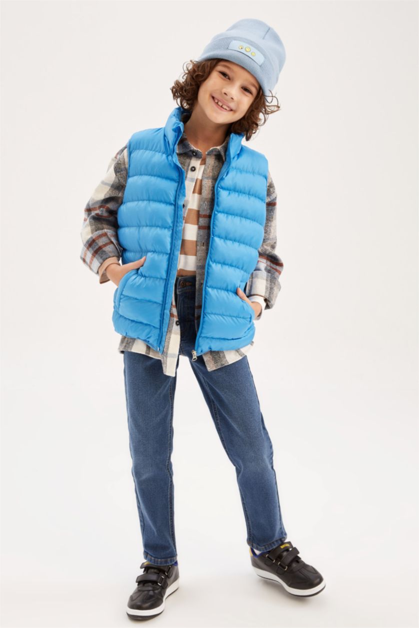 GARÇONS BLEU Clair Gilet sans manches imperméable à col montant pour garçon