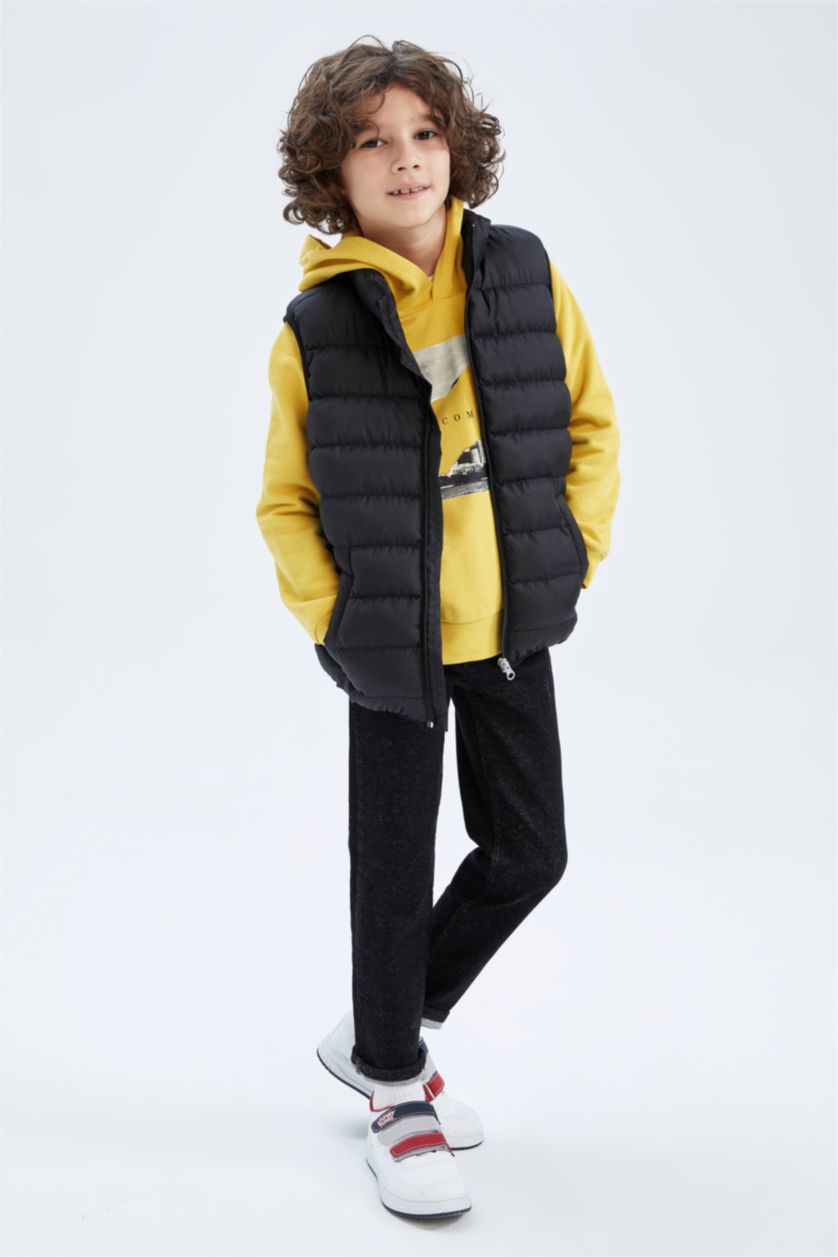 Young Boys - Teen Boys Black Boys Water Repellent Stand Collar Inflatable Vest