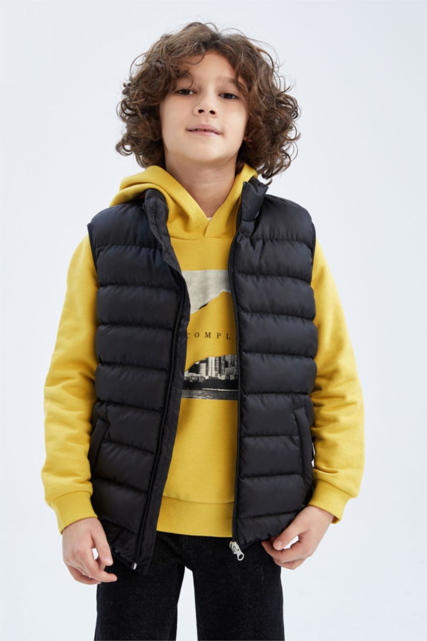 Young Boys - Teen Boys Black Boys Water Repellent Stand Collar Inflatable Vest