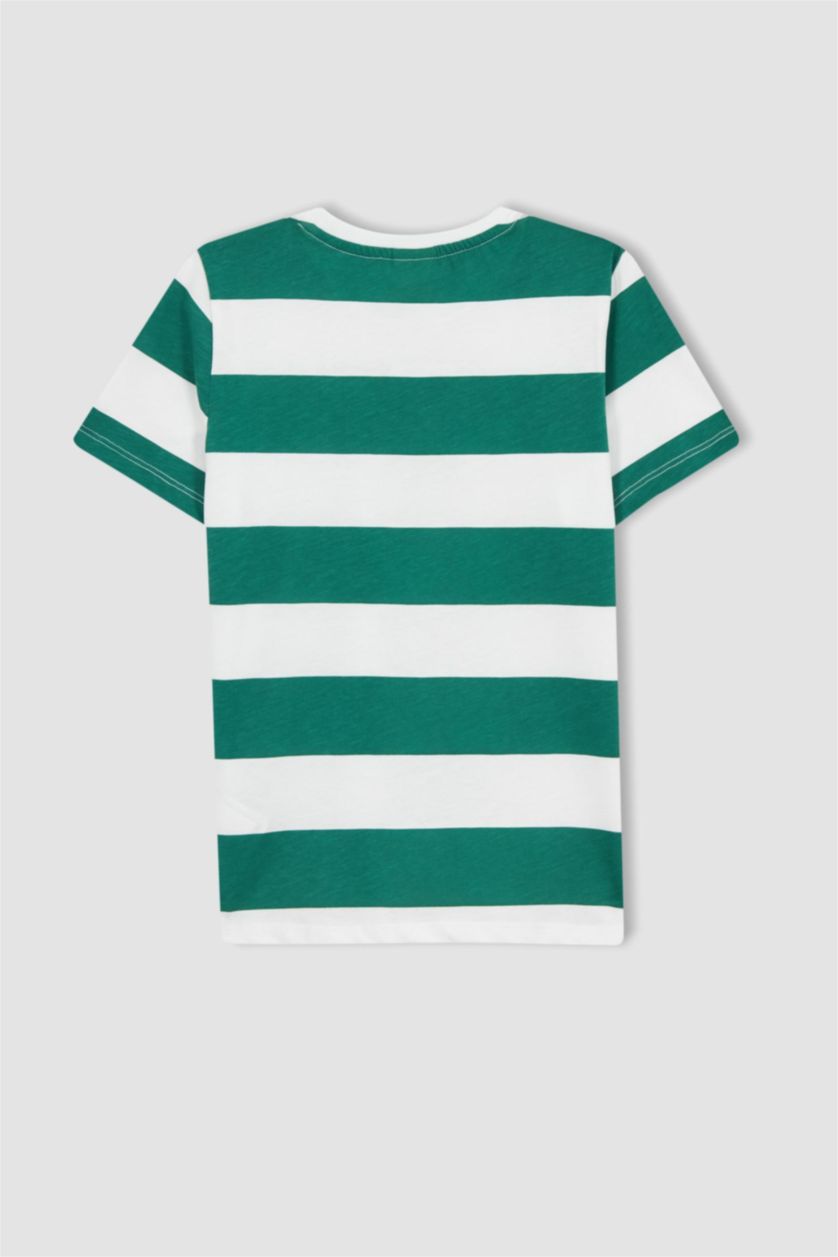 أولاد أخضر تي شيرت مخطط ولادي قصة عادية وياقة مستديرة