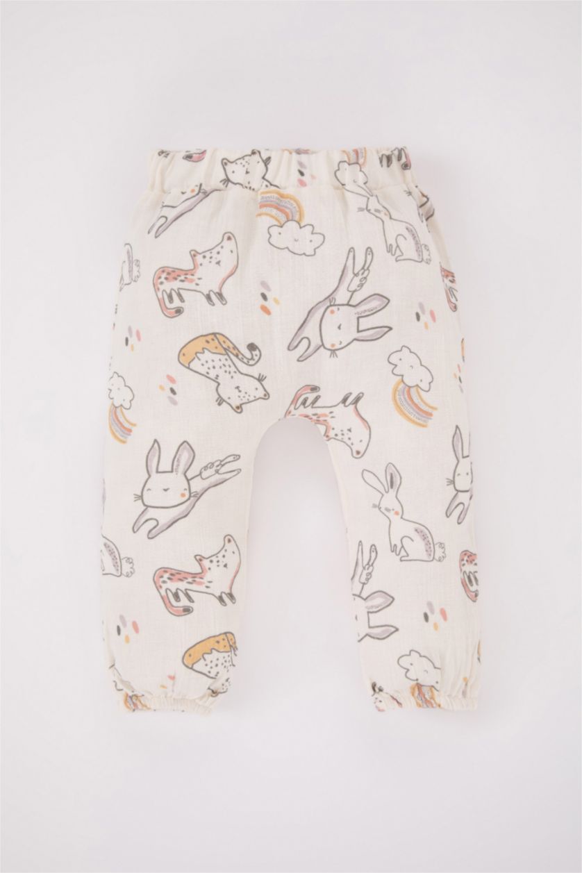 Baby Girl Ecru Baby Girl Patterned Long Sleeve Top Bottom Muslin 2-piece Set