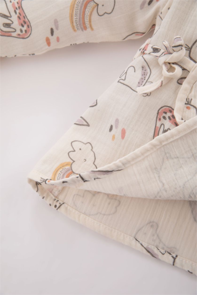 Baby Girl Ecru Baby Girl Patterned Long Sleeve Top Bottom Muslin 2-piece Set