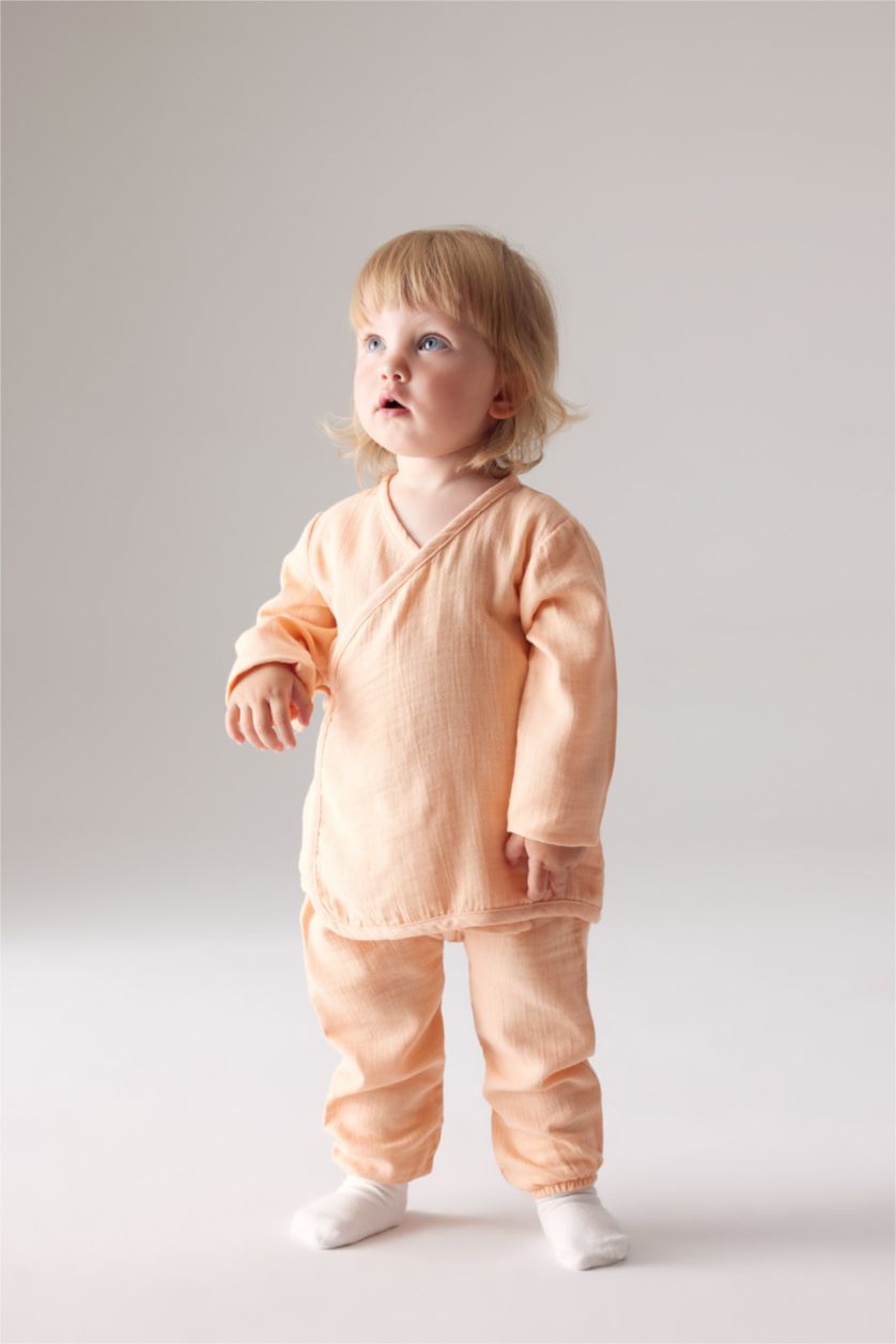 BABY GIRL Light Pink Baby Girl Muslin Long Sleeve Top Bottom 2 Piece Set