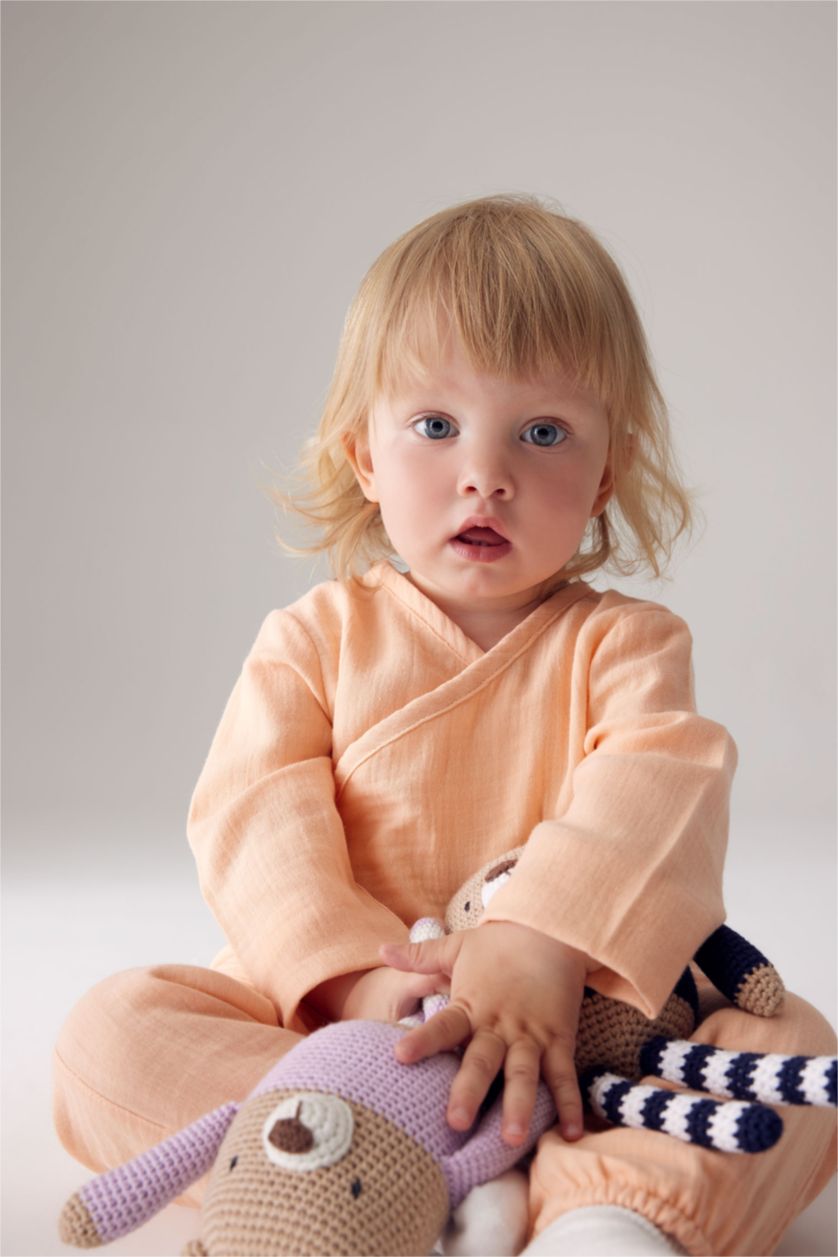 BABY GIRL Light Pink Baby Girl Muslin Long Sleeve Top Bottom 2 Piece Set