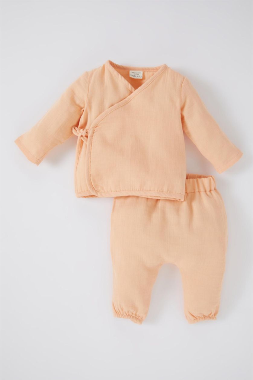 BABY GIRL Light Pink Baby Girl Muslin Long Sleeve Top Bottom 2 Piece Set