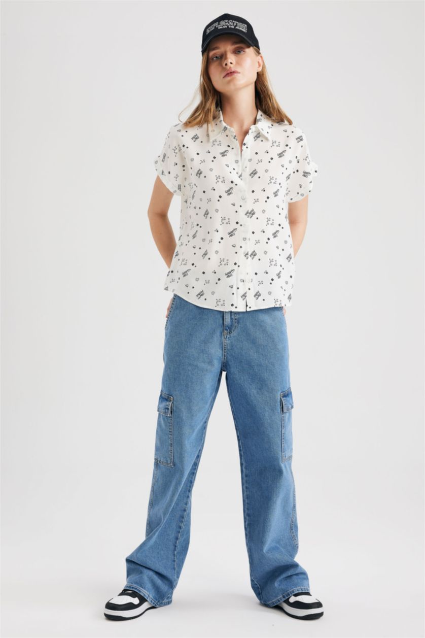 WOMAN White Regular Fit Printed Short Sleeve Shirt