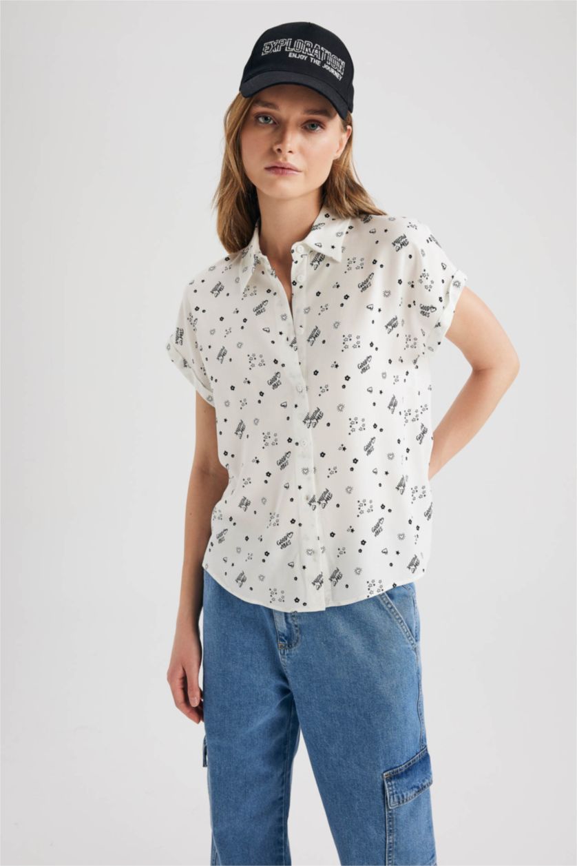 WOMAN White Regular Fit Printed Short Sleeve Shirt
