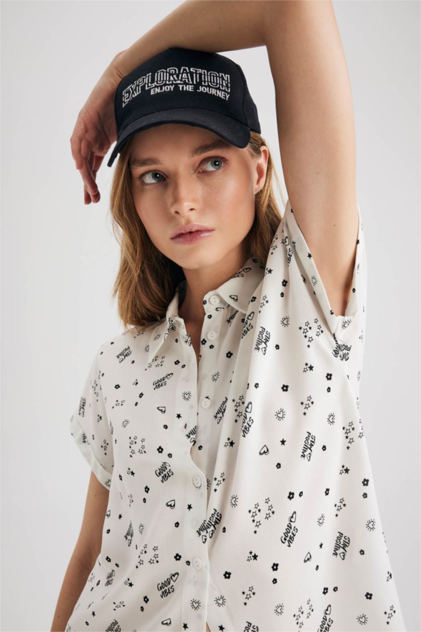 WOMAN White Regular Fit Printed Short Sleeve Shirt