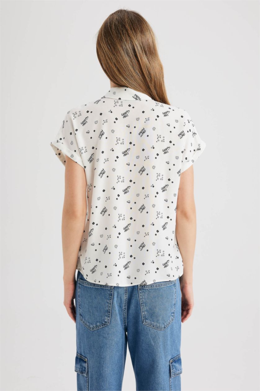 WOMAN White Regular Fit Printed Short Sleeve Shirt