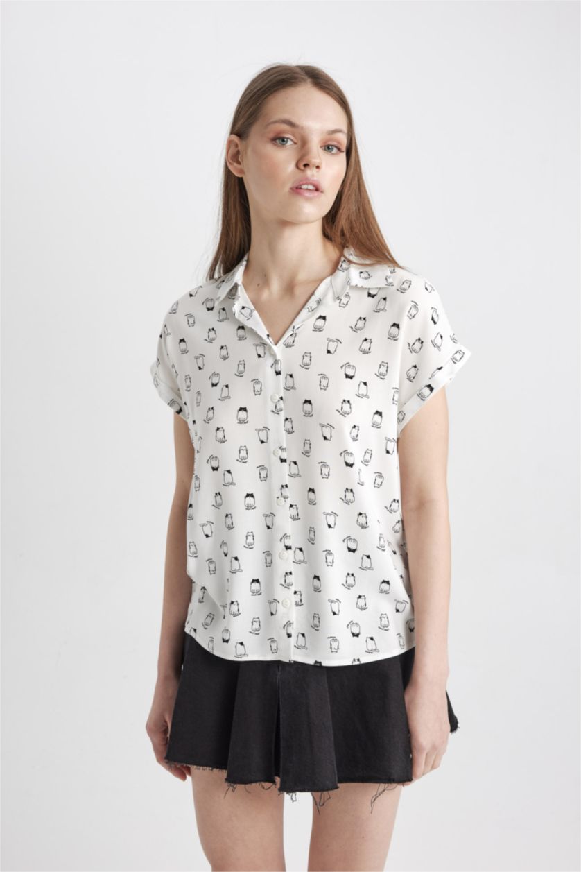 WOMAN White Patterned Short Sleeve Shirt