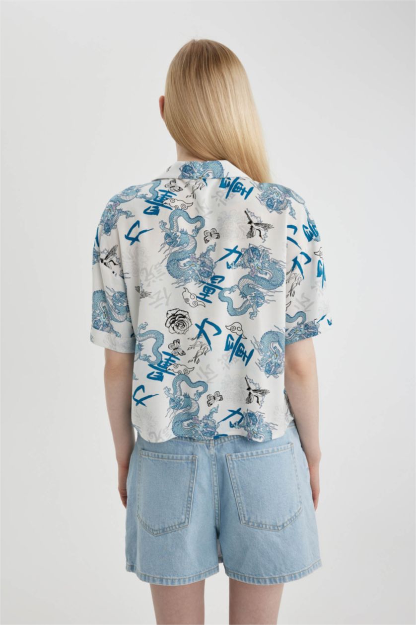 FEMME Blanc Chemise à manches courtess coupe régulière à motifs