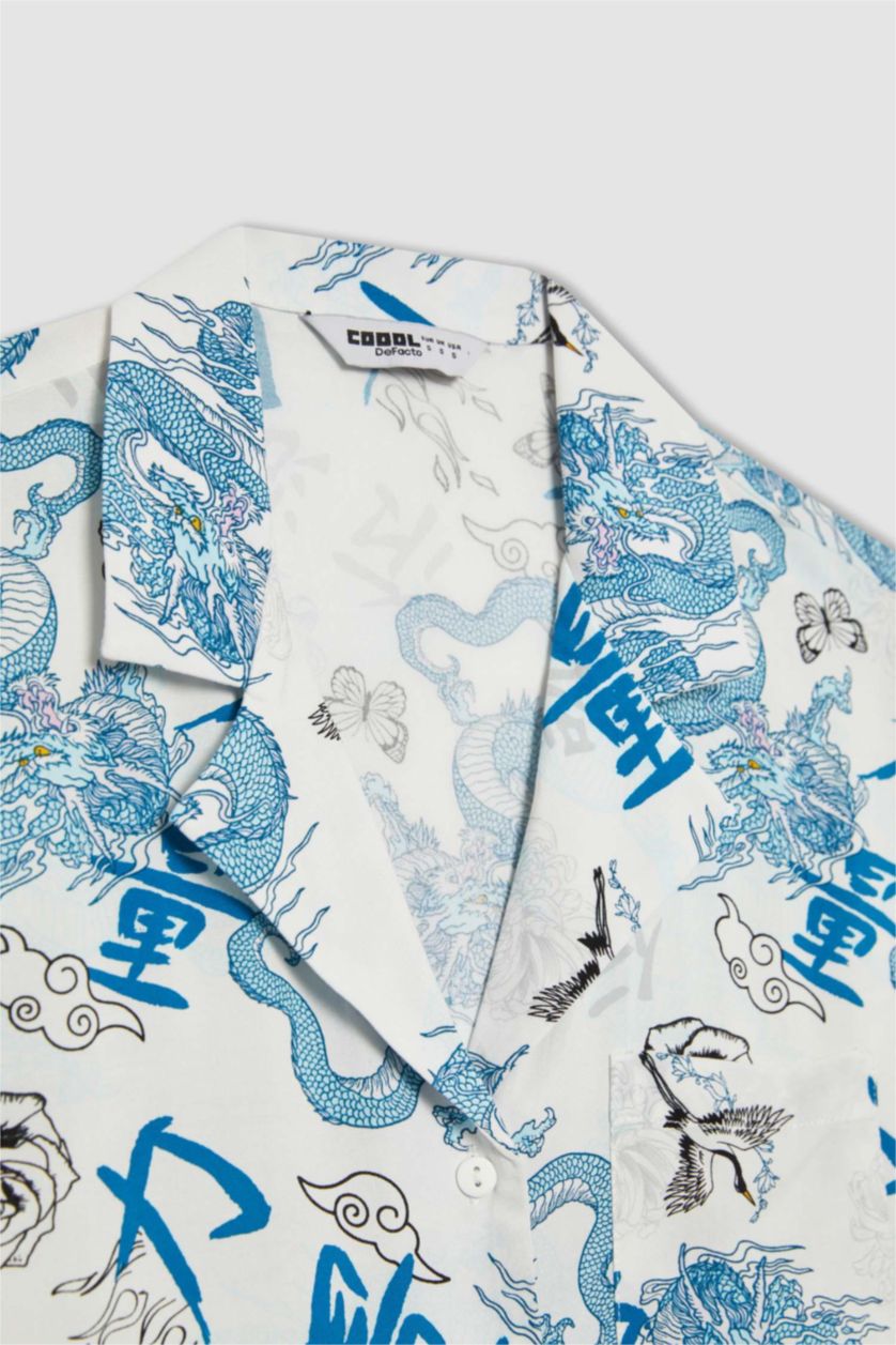 FEMME Blanc Chemise à manches courtess coupe régulière à motifs