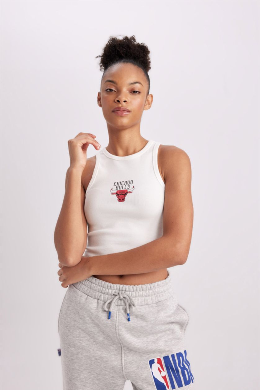 FEMME Écru Top crop en coton NBA Chicago Bulls