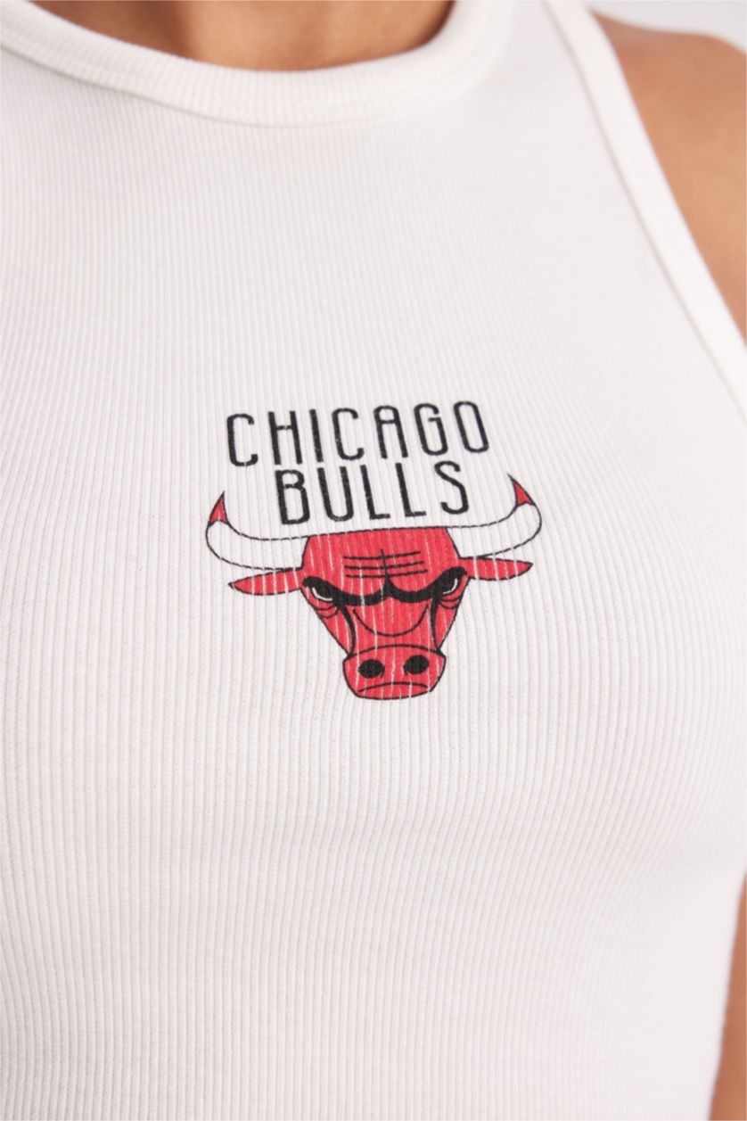 FEMME Écru Top crop en coton NBA Chicago Bulls