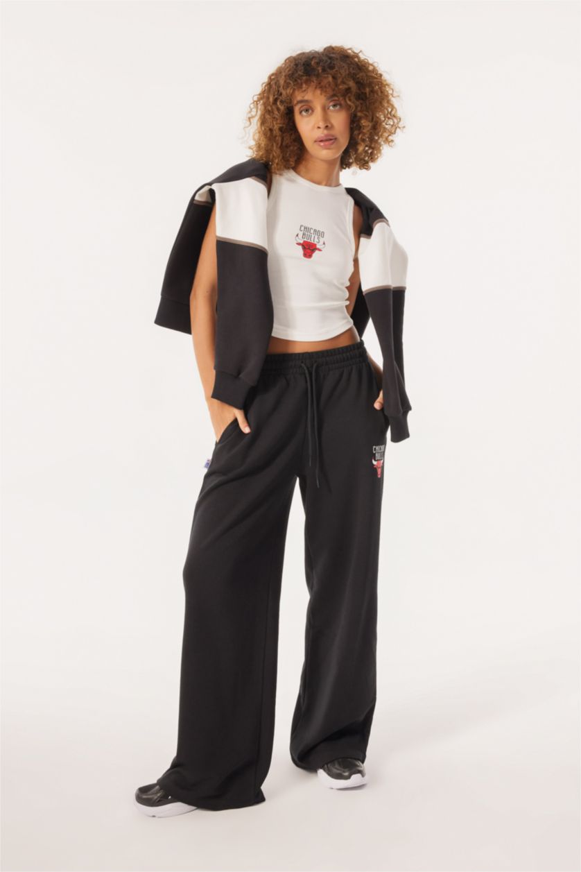 WOMAN Black Defacto Fit NBA Chicago Bulls Wide Leg Sweatpants