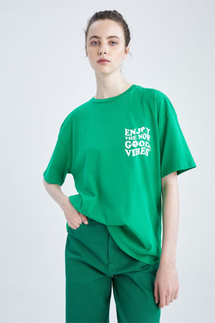 WOMAN Green Oversize Fit Short Sleeve T-Shirt