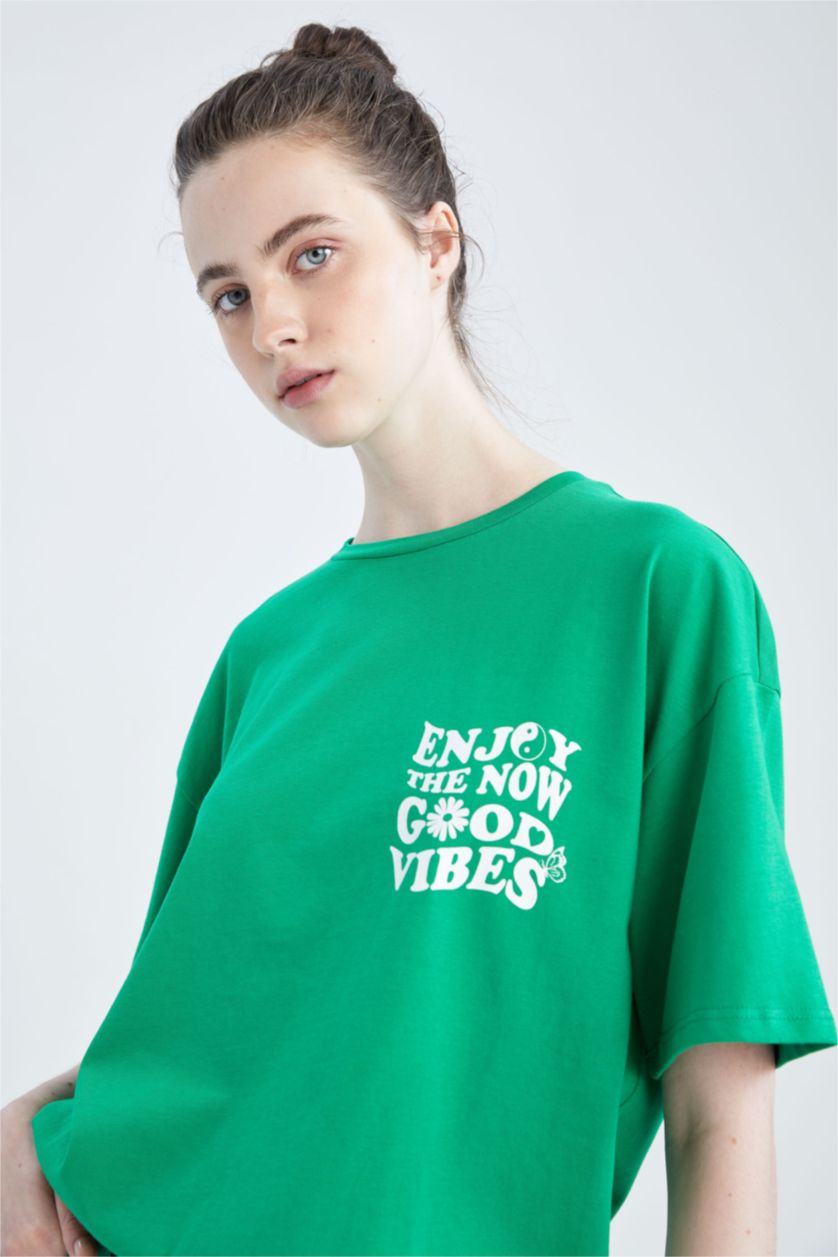 WOMAN Green Oversize Fit Short Sleeve T-Shirt