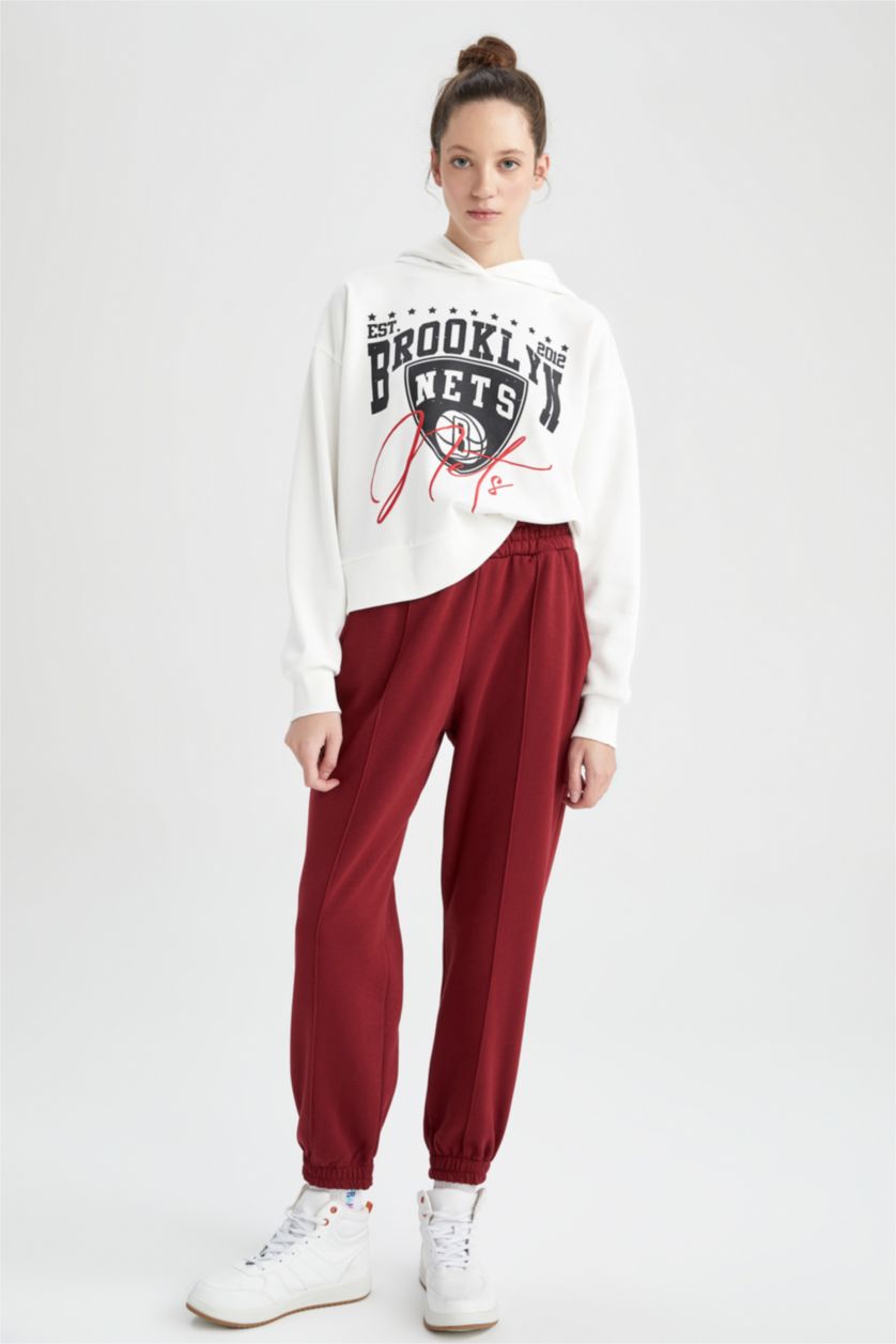 WOMAN Ecru Defacto Fit NBA Brooklyn Nets Hoodie Sweatshirt