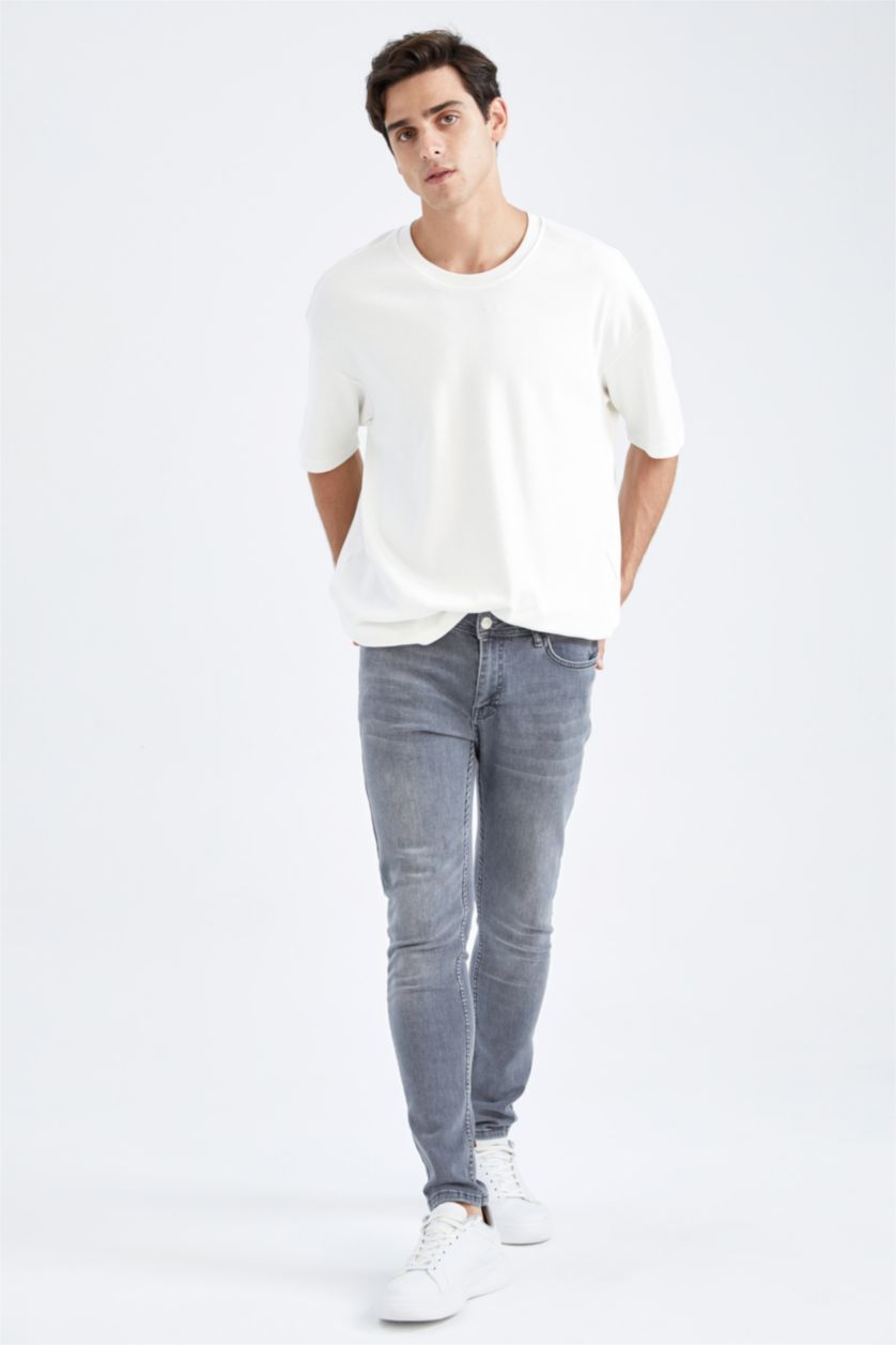 MAN Grey Super Skinny Extra Tight Fit Normal Waist Jeans