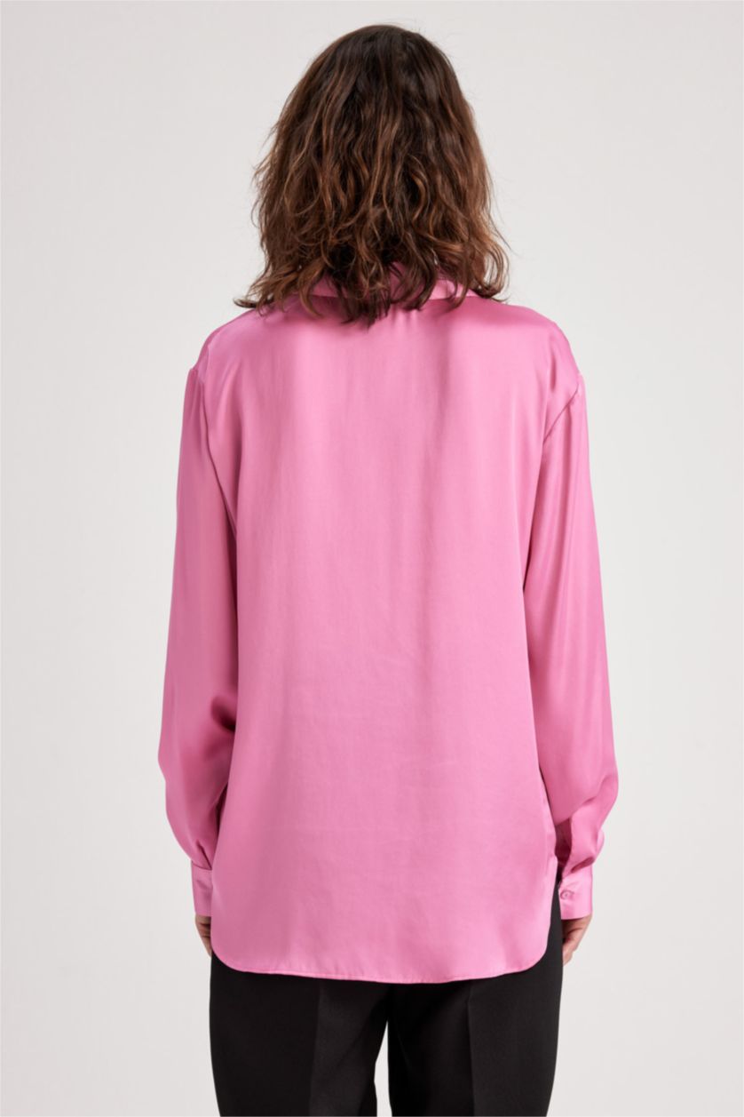 WOMAN Pink Regular Fit Satin Long Sleeve Shirt