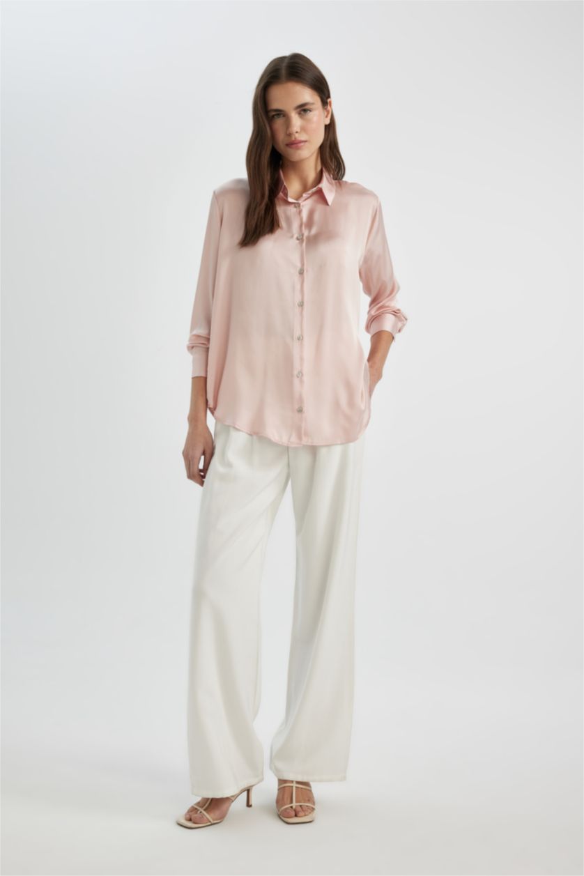 Kadın Açık Pembe Regular Fıt Saten