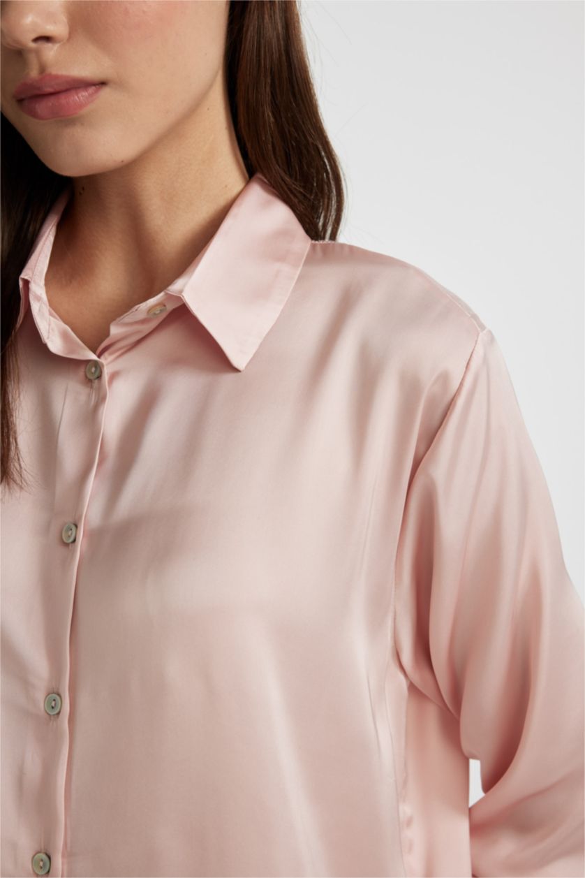 Kadın Açık Pembe Regular Fıt Saten