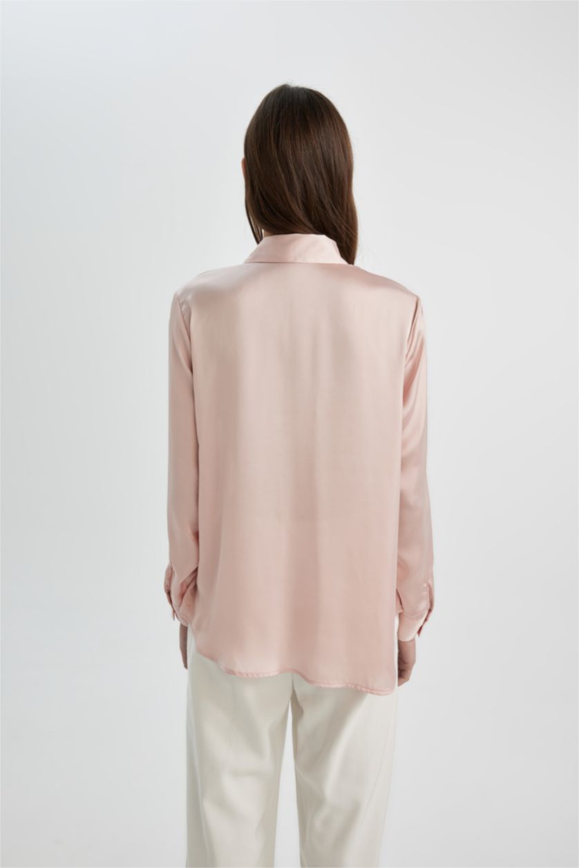 Kadın Açık Pembe Regular Fıt Saten