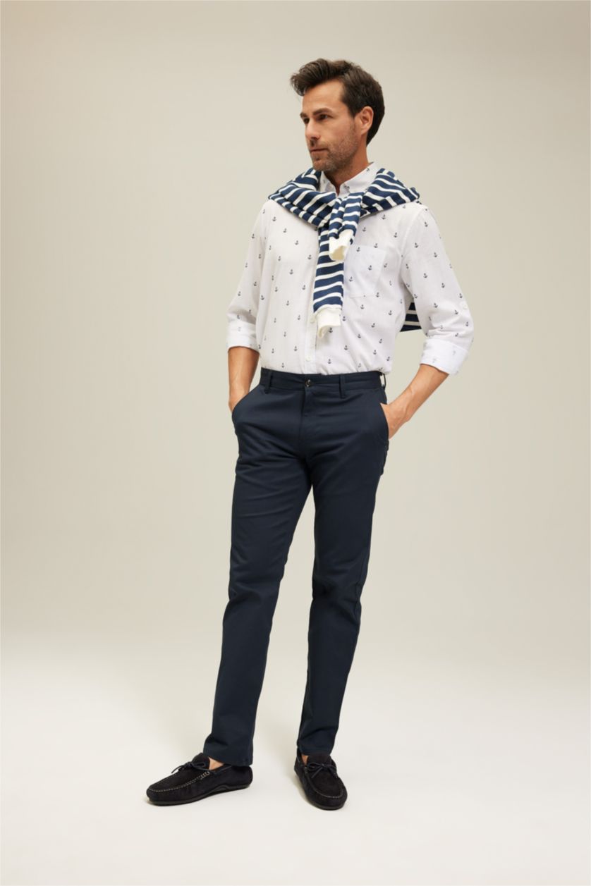 Мужчины Белый Рубашка стандартного кроя с длинным рукавом из 100% хлопка