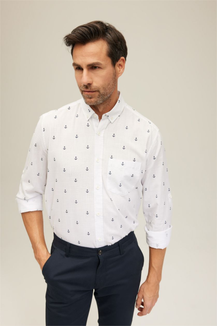 Мужчины Белый Рубашка стандартного кроя с длинным рукавом из 100% хлопка