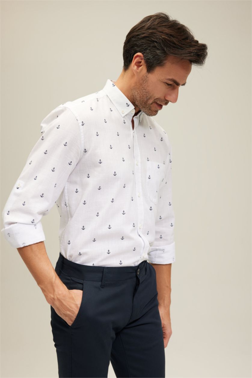 Мужчины Белый Рубашка стандартного кроя с длинным рукавом из 100% хлопка