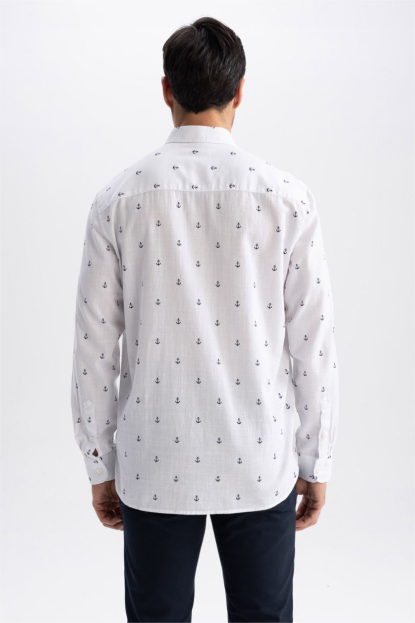 Мужчины Белый Рубашка стандартного кроя с длинным рукавом из 100% хлопка