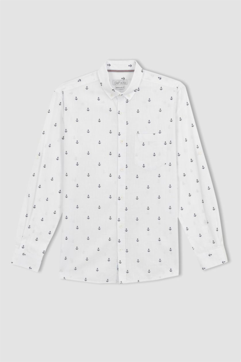 Мужчины Белый Рубашка стандартного кроя с длинным рукавом из 100% хлопка