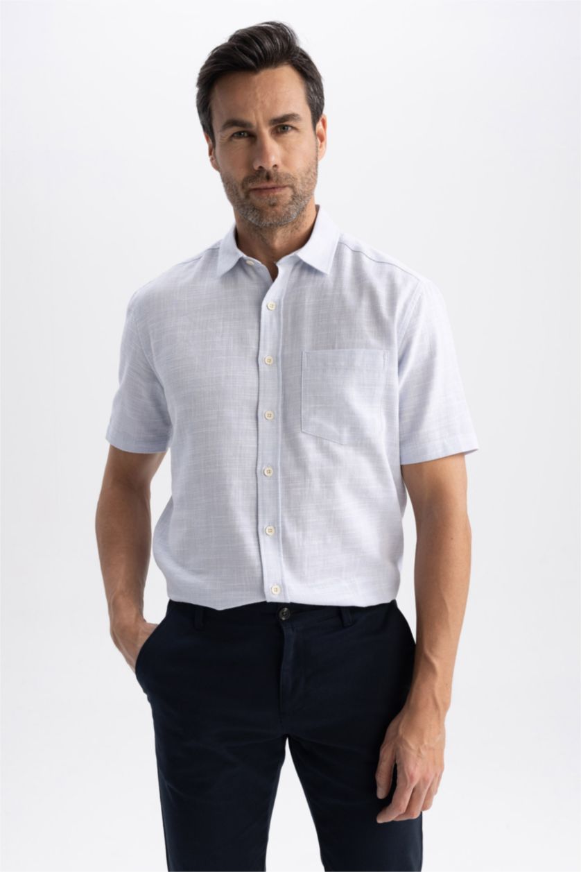 HOMME Bleu Chemise à manches courtes en coton à Coupe Régulière