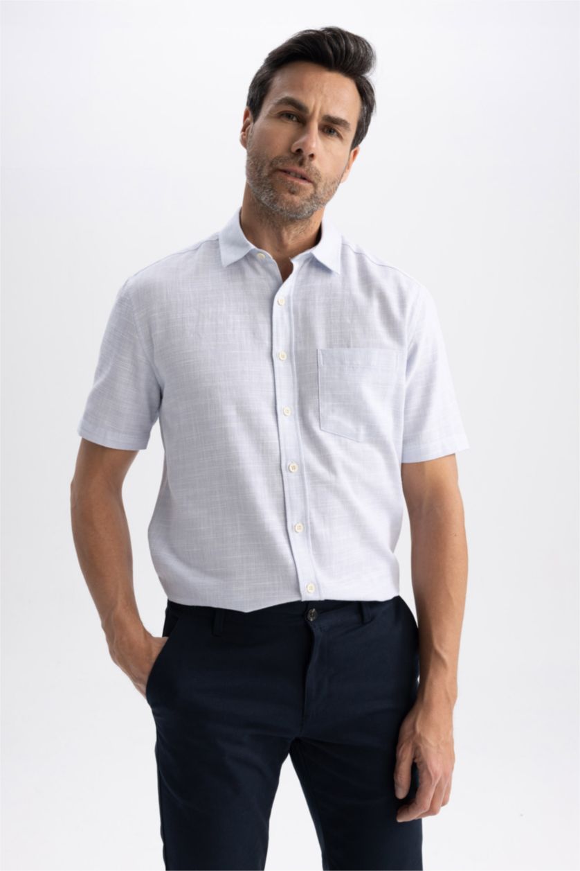 HOMME Bleu Chemise à manches courtes en coton à Coupe Régulière
