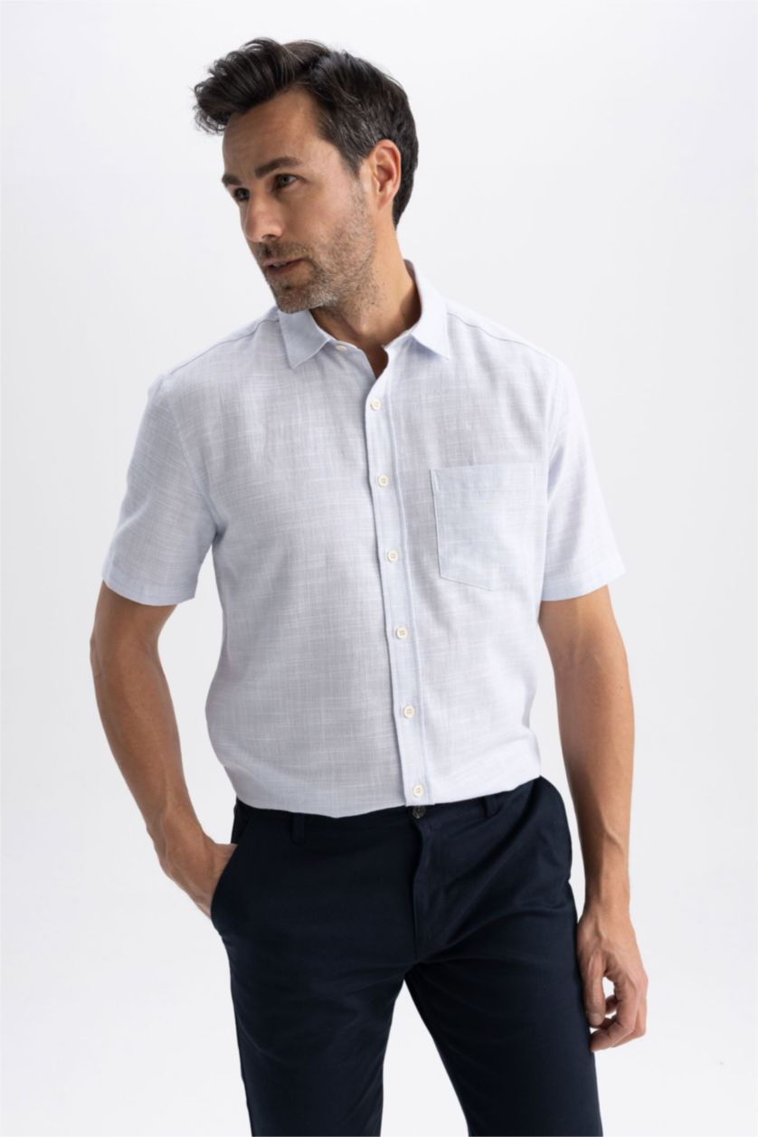 HOMME Bleu Chemise à manches courtes en coton à Coupe Régulière