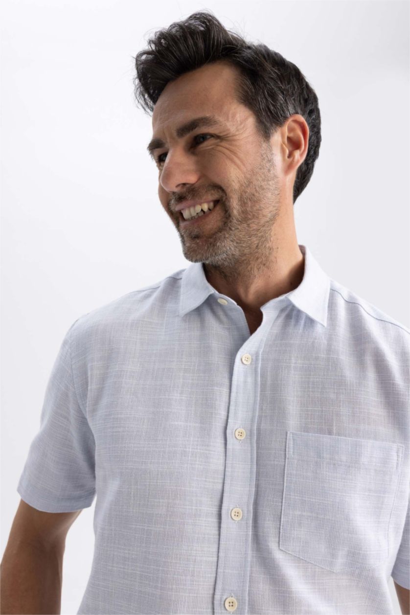 HOMME Bleu Chemise à manches courtes en coton à Coupe Régulière