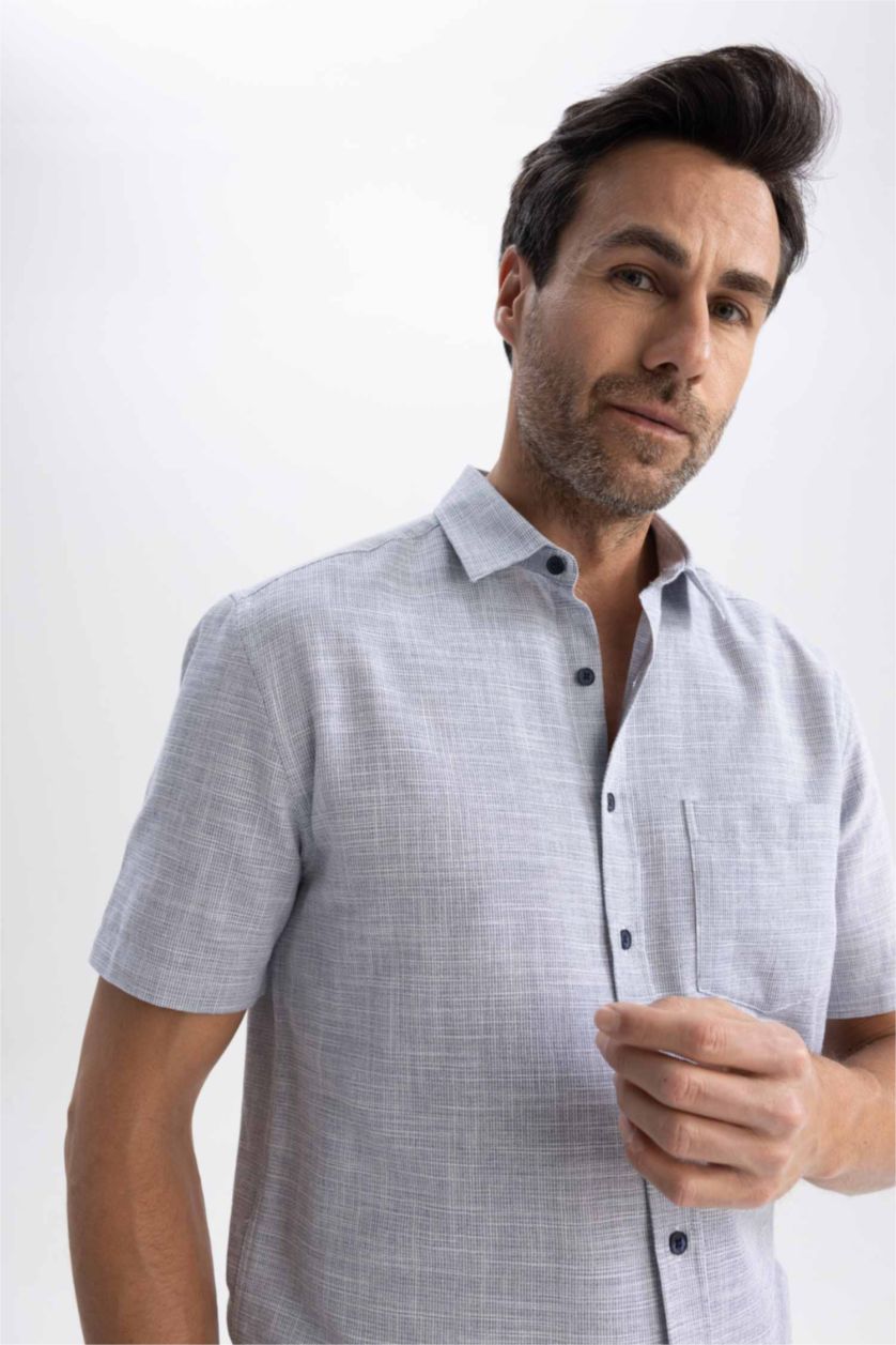 HOMME Marin Chemise à manches courtes en coton à Coupe Régulière