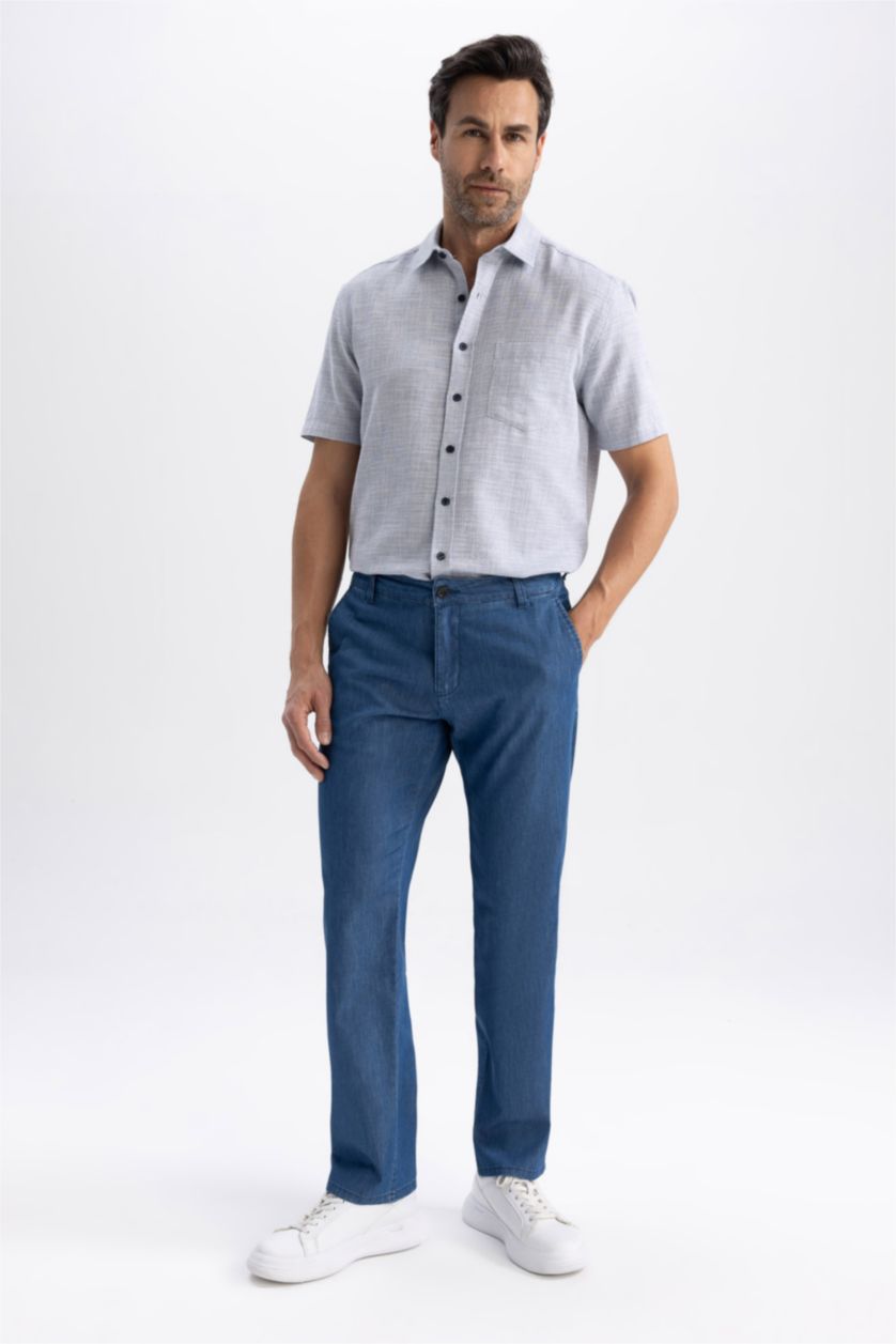 HOMME Marin Chemise à manches courtes en coton à Coupe Régulière