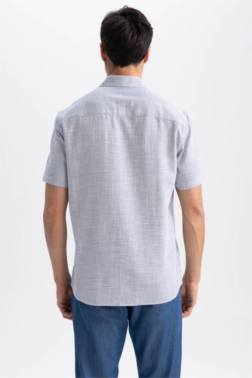 HOMME Marin Chemise à manches courtes en coton à Coupe Régulière