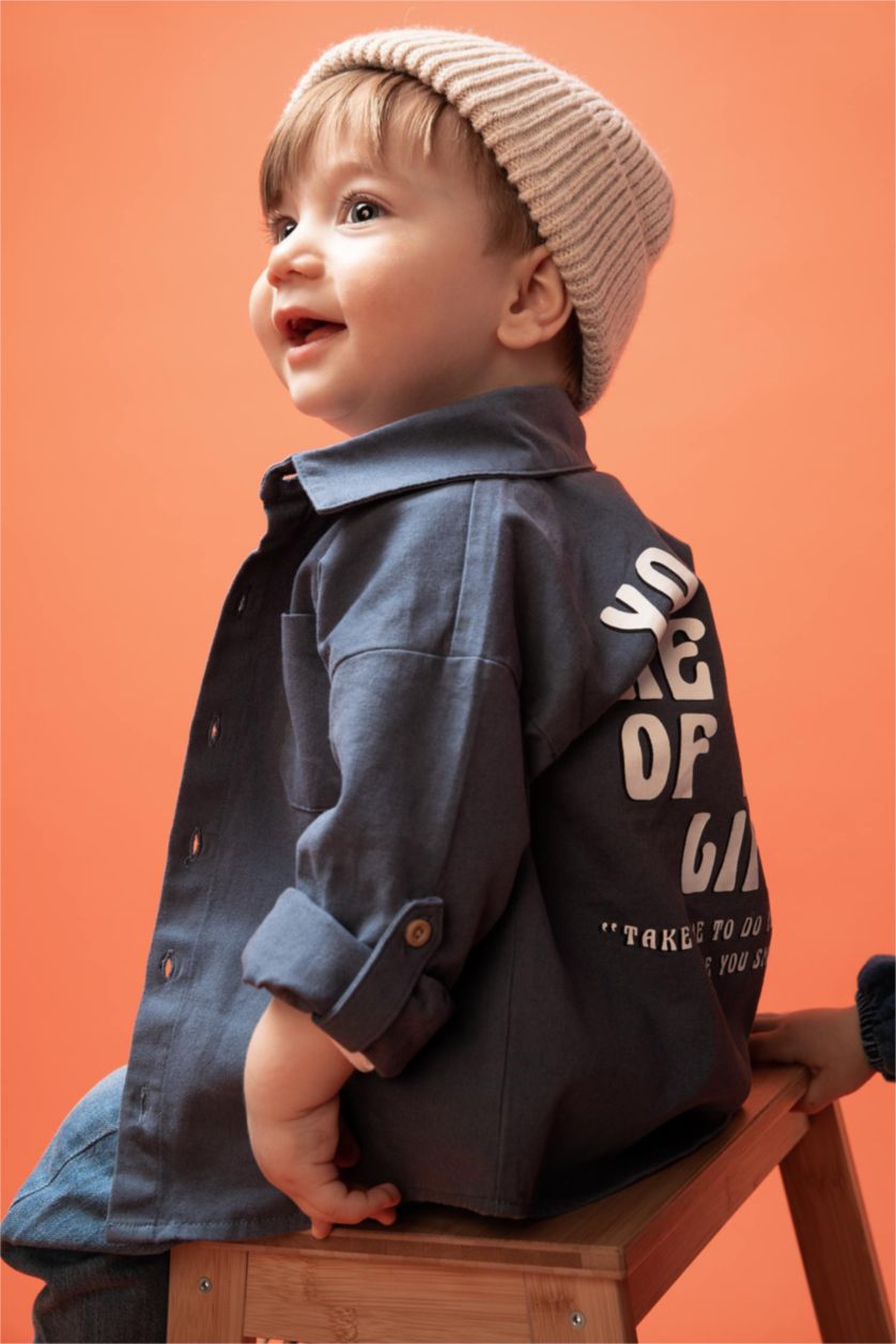 Erkek Bebek Mavi Erkek Bebek Gabardin Uzun Kollu Gömlek
