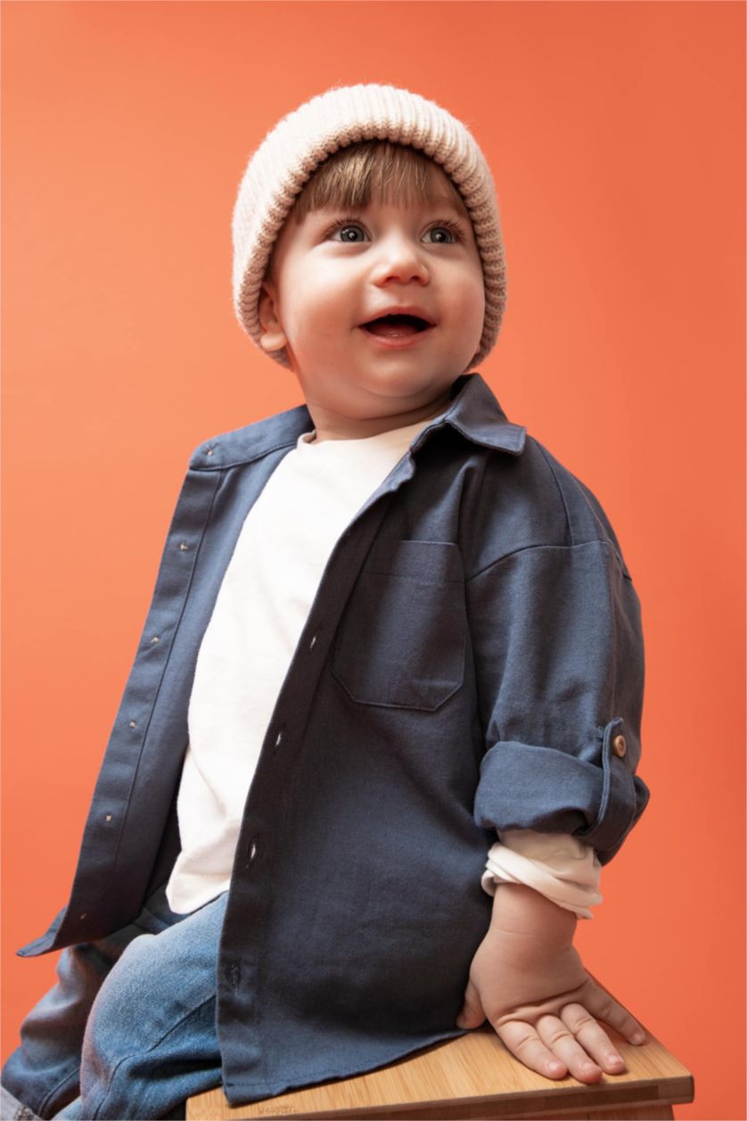 Erkek Bebek Mavi Erkek Bebek Gabardin Uzun Kollu Gömlek