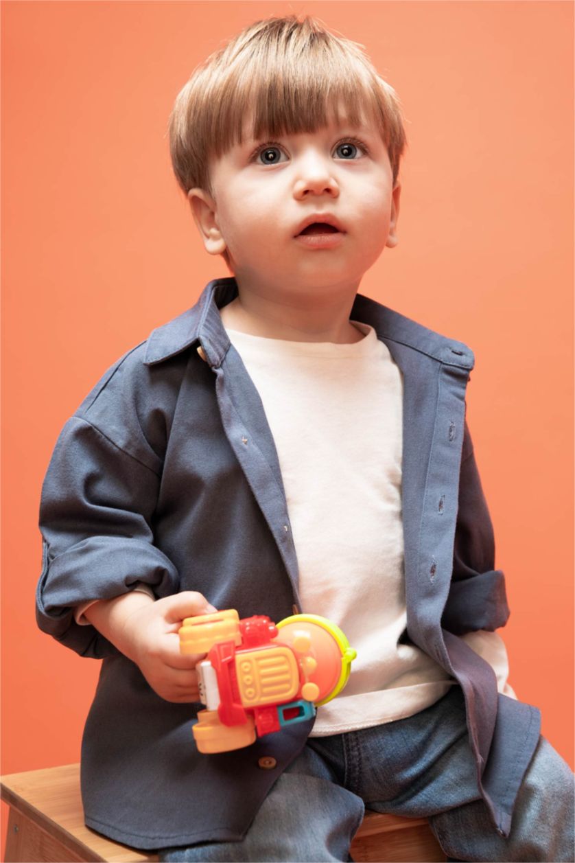 Erkek Bebek Mavi Erkek Bebek Gabardin Uzun Kollu Gömlek