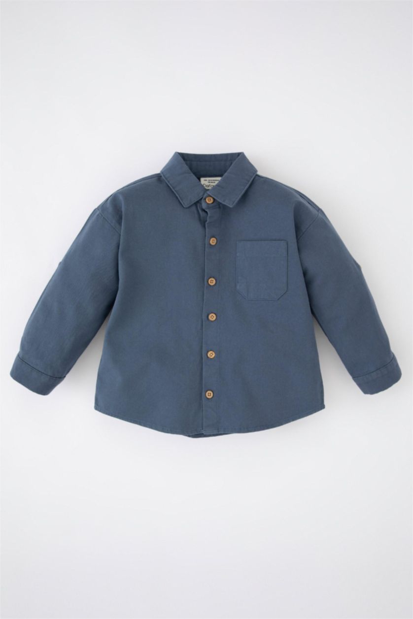 Erkek Bebek Mavi Erkek Bebek Gabardin Uzun Kollu Gömlek