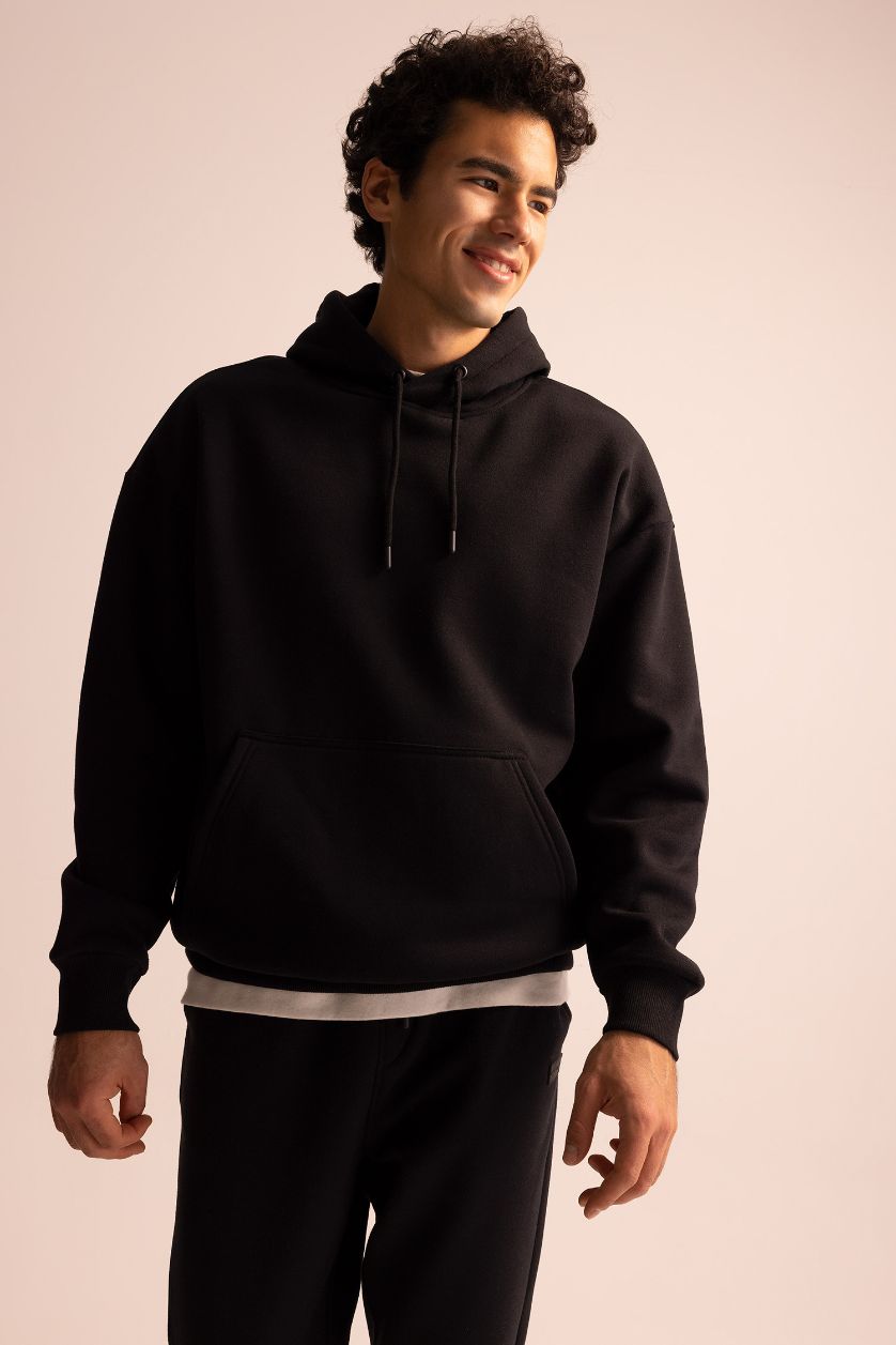 MAN Black Oversize Fit Hoodie Sweatshirt