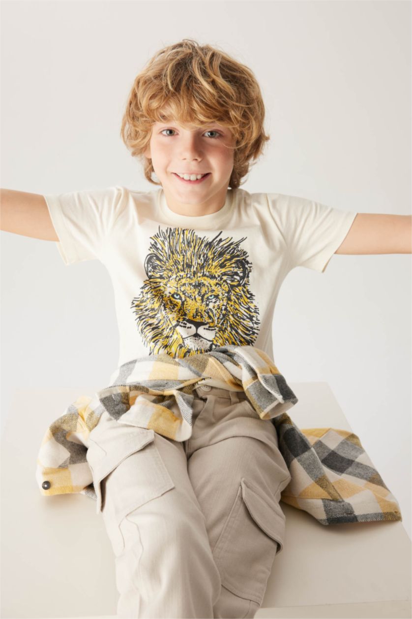 Мальчики и подростки Бежевый Футболка стандартного кроя  с принтом для мальчиков