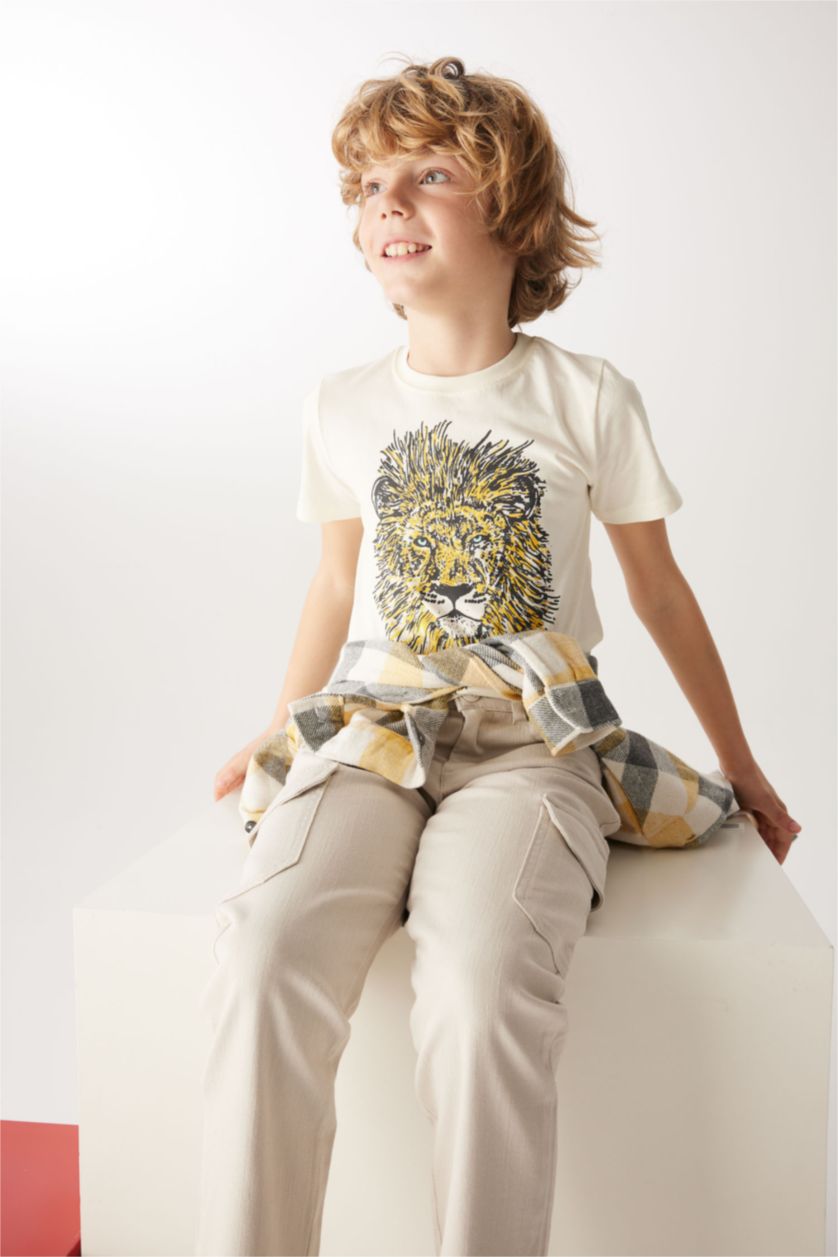 Мальчики и подростки Бежевый Футболка стандартного кроя  с принтом для мальчиков