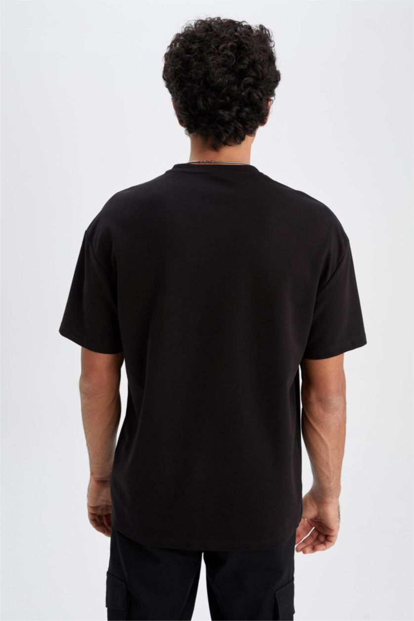 رجالي أسود تي شيرت قطن بريميوم برقبة مستديرة مطبوع