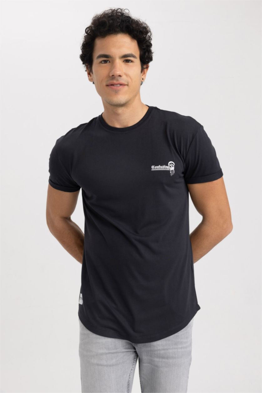 HOMME Anthracite Imprimé Col Ras Du Cou T-Shirt
